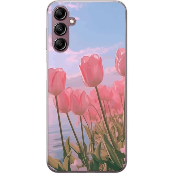 Telefontaske til Samsung Galaxy A14 5G med lyserøde tulipaner