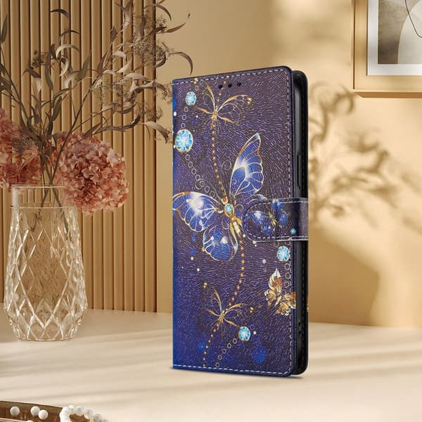 Plånboksfodral för Samsung Galaxy S26 Plus Konstläder med handledsrem Blå fjäril