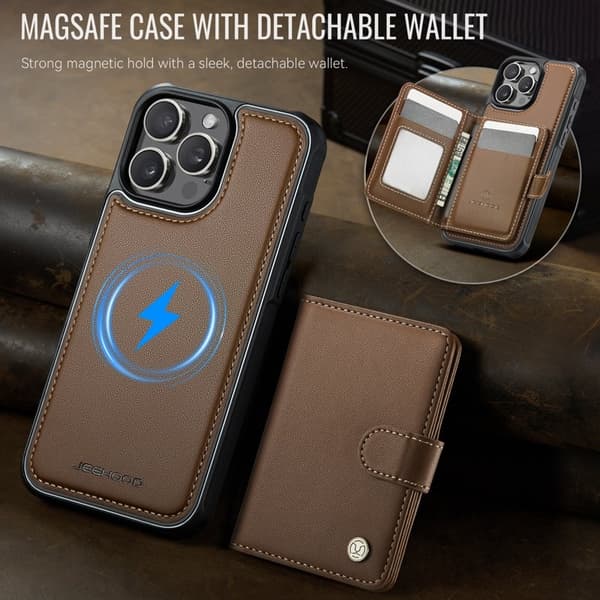JEEHOOD J09 Mobilskal till iPhone 15 Pro Max RFID Läder MagSafe - Brun