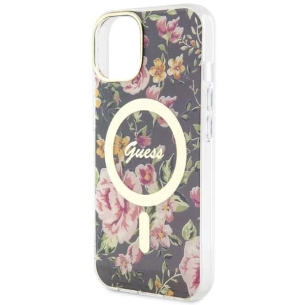 Guess iPhone 14 Mobilskal MagSafe Flower - Sort Black