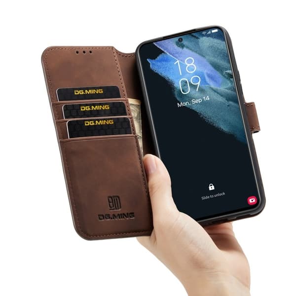 DG.MING Plånboksfodral Konstläder för Samsung Galaxy S22+ 5G - Brun