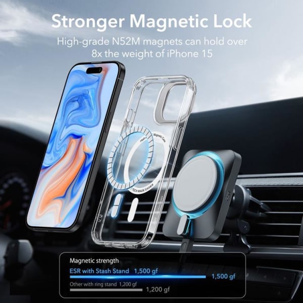 ESR iPhone 15 Plus -kuori Magsafe Kickstand Halolock - läpinäkyvä