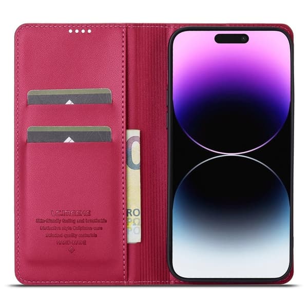 LC.IMEEKE L1 Series iPhone 15 Pro Plånboksfodral Konstläder - Röd