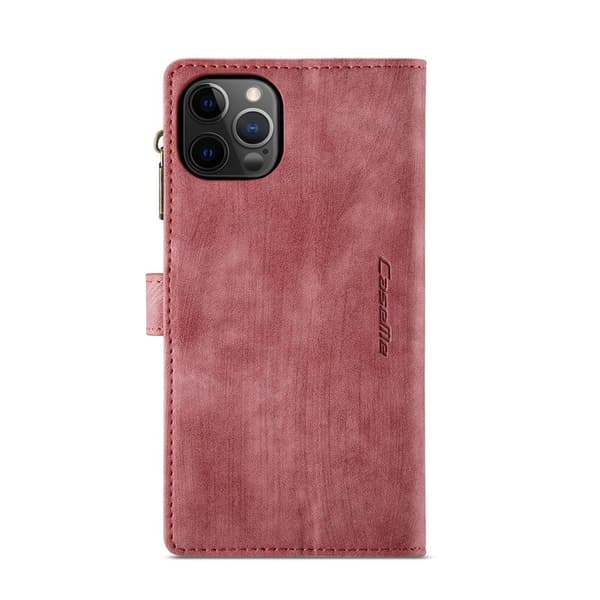 CASEME Konstläder Plånboksfodral för iPhone 12/12 Pro med Rem - Röd