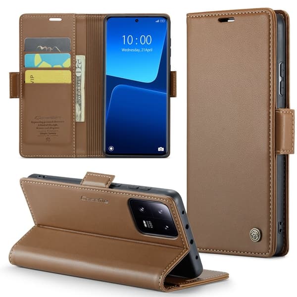 CASEME Xiaomi 13 Pro 5G Plånboksfodral Konstläder RFID-Skydd Brun