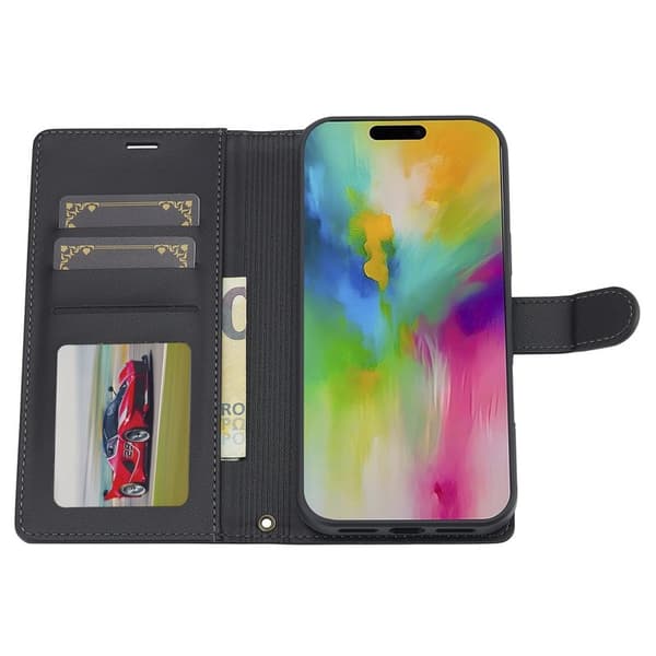 LC.IMEEKE L2 Series iPhone 16 Pro Max Plånboksfodral Konstläder - Svart