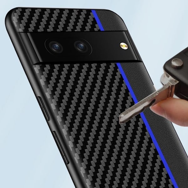 Google Pixel 7 Skal Carbon Fiber PU-Läder - Svart/Röd Svart