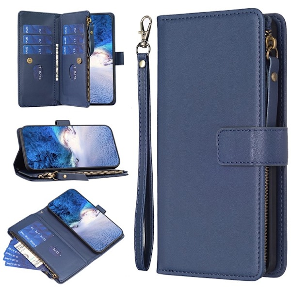 iPhone 15 Plus Plånboksfodral Zipper Flip - Blå Blå