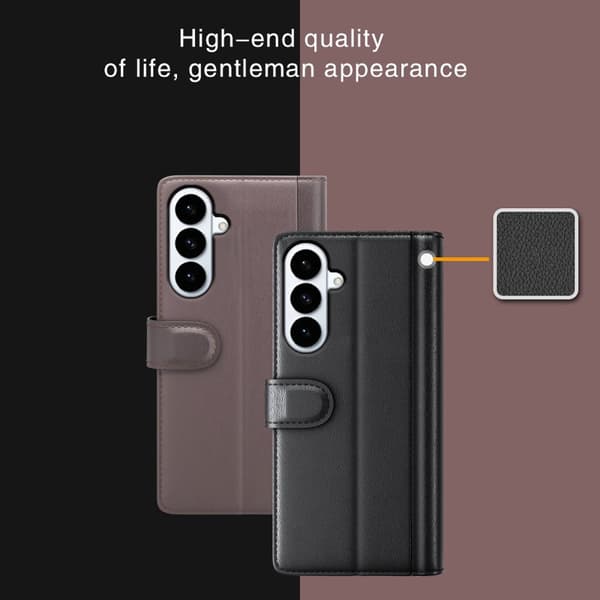 Plånboksfodral för Samsung Galaxy S26 Plus Äkta läder med ställ - Svart