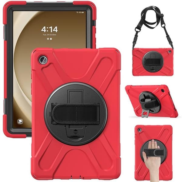 Mobilskal till Galaxy Tab A9 Plus Kickstand Handrem Med Axelrem Röd