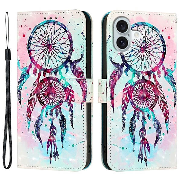 iPhone 16 Plus Plånboksfodral Printing Pattern Med Rem Flerfärgad