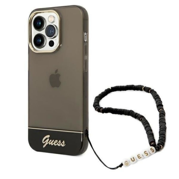 GUESS iPhone 14 Pro Case läpikuultava helmihihna - musta