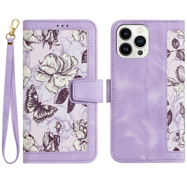 iPhone 15 Pro Max Plånboksfodral Flower Pattern - Ljuslila