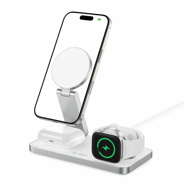3-i-1 Magsafe trådløs oplader til iPhone Apple Watch AirPods Qi 15W Vit