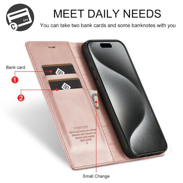LC.IMEEKE iPhone 16 Pro Plånboksfodral Konstläder- Roséguld