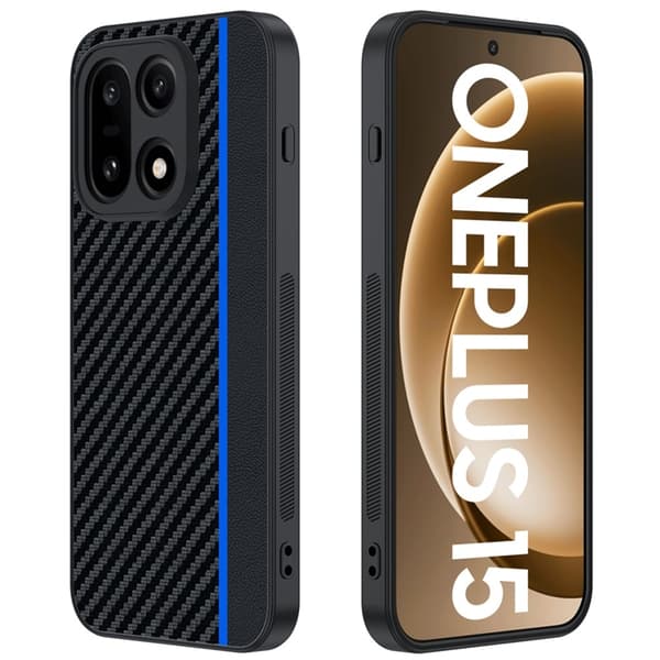 Mobilskal till OnePlus 15 5G Carbon Fiber Texture Läder - Blå Blå