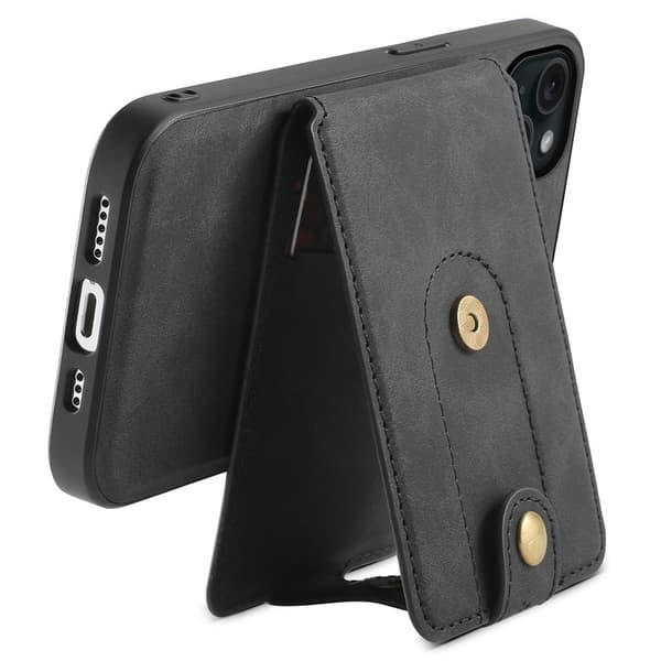 DENIOR D14 Mobilskal till iPhone 15 Plus Äkta Läder Retro Svart