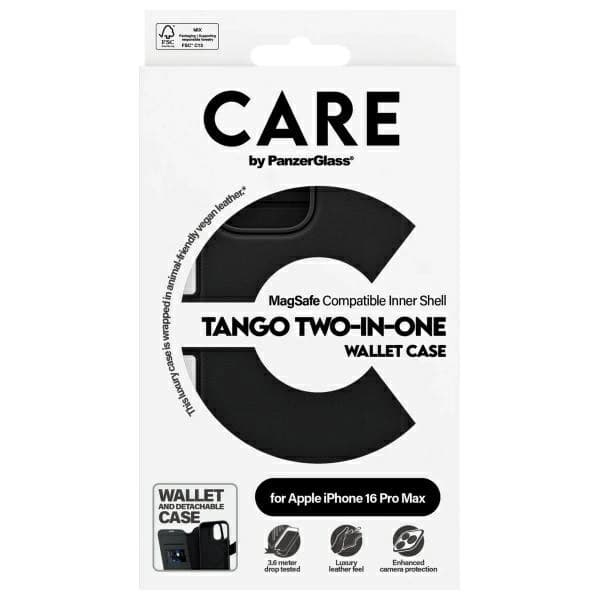 CARE By PanzerGlass iPhone 16 Pro Max Plånboksfodral MagSafe Tango 2in1 Black