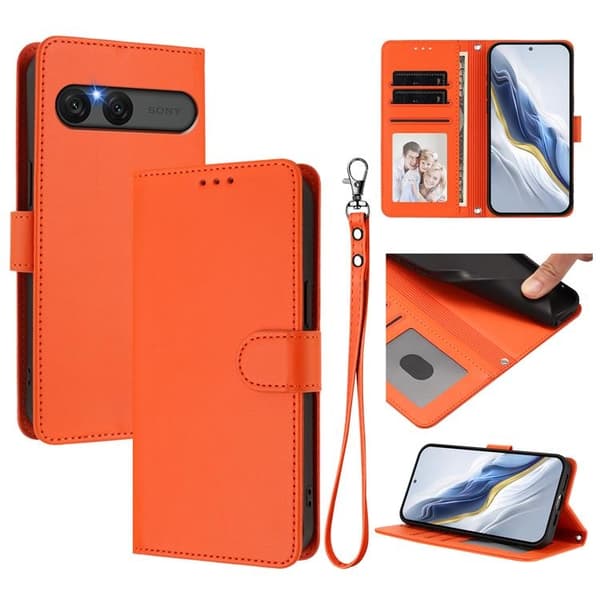 Sony Xperia 10 VII Konstläder Plånboksfodral Med Handledsrem - Orange Orange