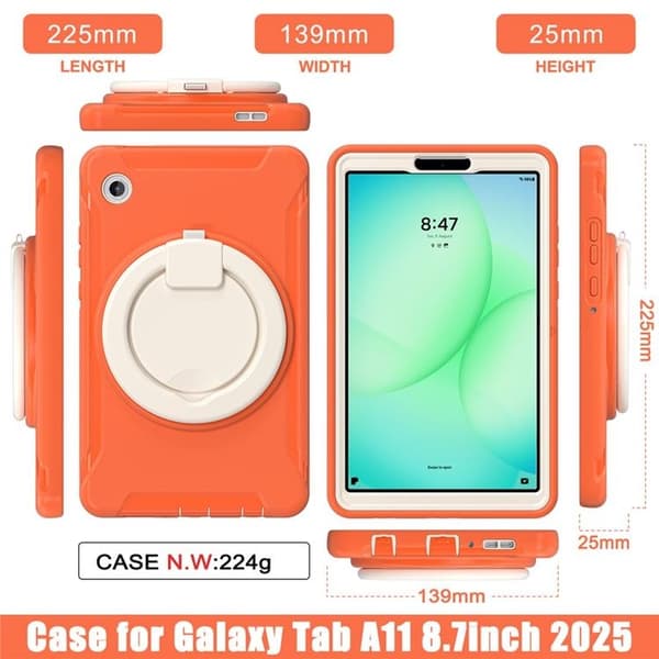 Mobilskal till Galaxy Tab A11 Rotary Kickstand Handle - Coral Orange Orange