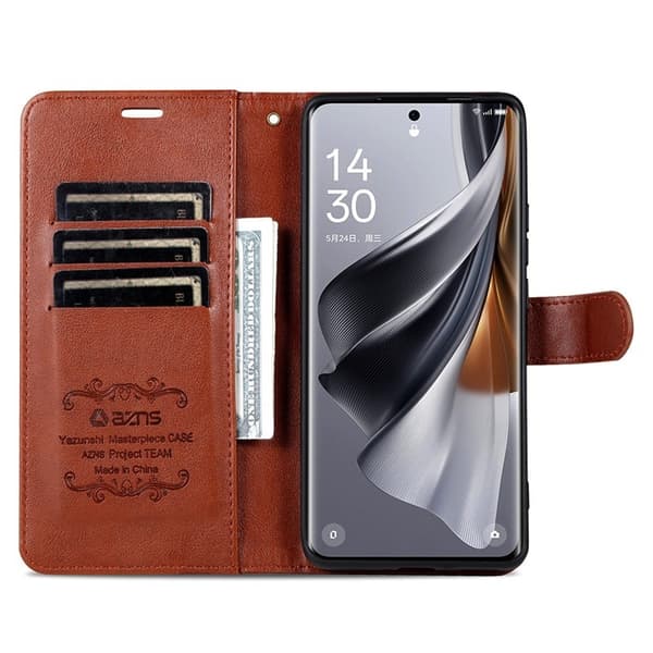 AZNS Samsung Galaxy S24 Ultra Plånboksfodral Anti-Scratch Konstläder - Brun