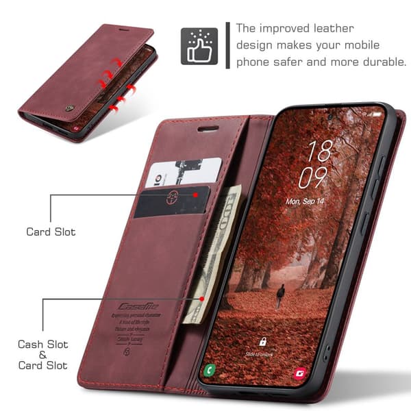 CaseMe Plånboksfodral för Samsung Galaxy S26 Plus Konstläder Ställ - Röd
