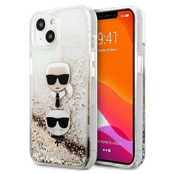 Karl Lagerfeld Glitter Liquid Karl & Choupette Head Skal iPhone Yellow