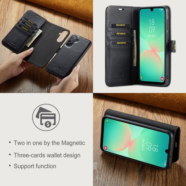DG.MING Samsung Galaxy A26 5G Plånboksfodral Äkta läder Svart