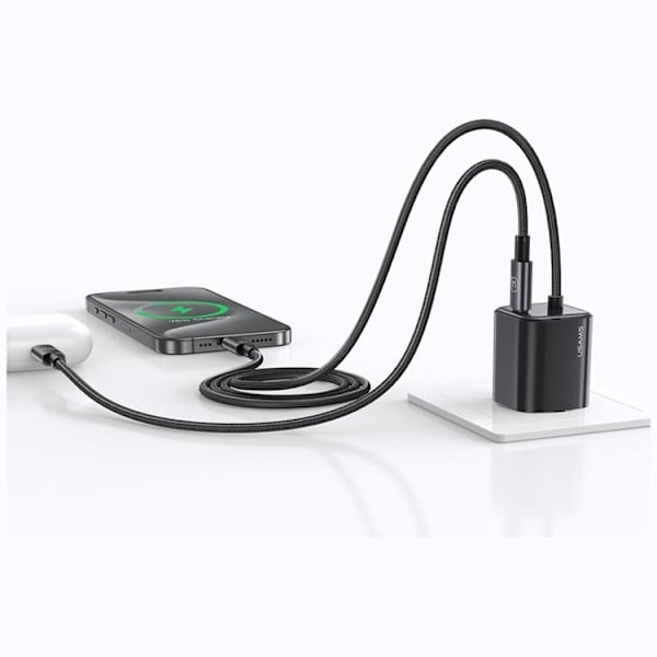 USAMS Hurtigoplader 20W 2xUSB-C GaN Mini JC - Sort Svart