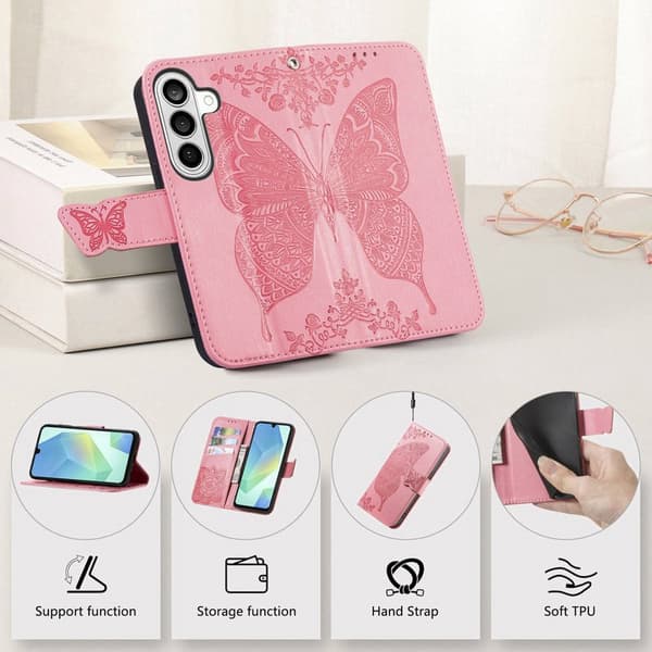 Plånboksfodral för Samsung Galaxy S26 Konstläder med rem - Rosa
