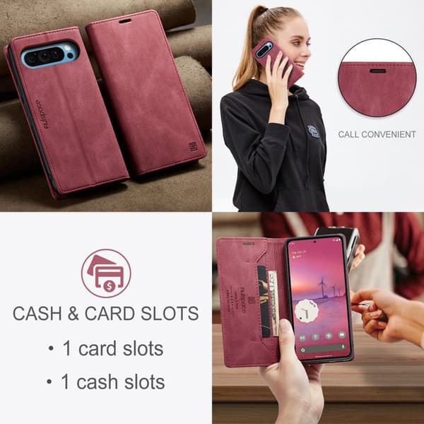 AUTSPACE Google Pixel 9 Pro Wallet Fodral KonstLäder - Röd