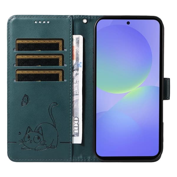 Samsung Galaxy A37 Plånboksfodral Konstläder Kattmönster - Blå