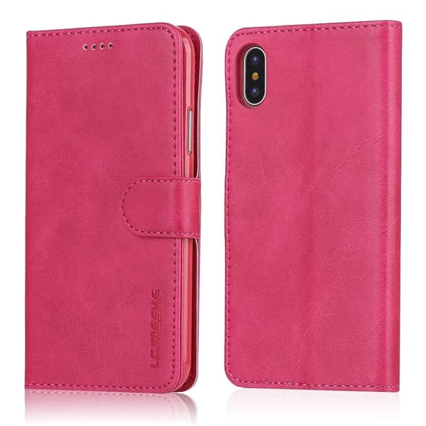 LC.IMEEKE Stand Plånboksfodral i Konstläder - Rosa för iPhone X/10