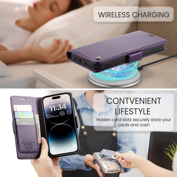 CASEME Plånboksfodral Konstläder iPhone 14 Pro Max RFID-Skydd Lila