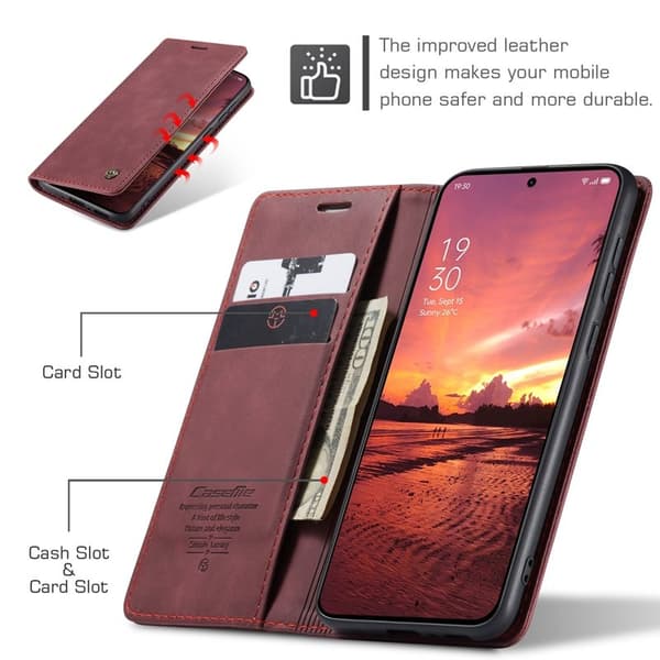 CASEME 013 Case OnePlus 13 Plånboksfodral Konstläder - Röd