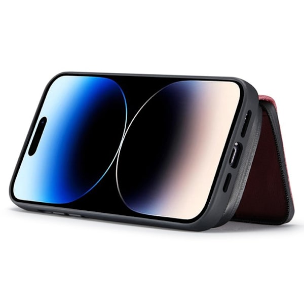 JEEHOOD Shockproof Case iPhone 14 Pro Max Konstläder Plånboksfodral Röd