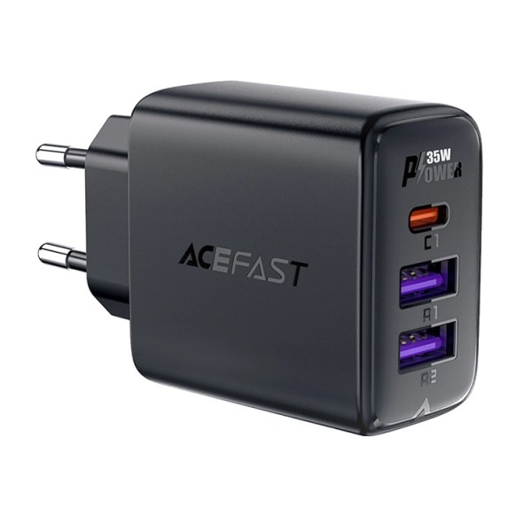 Acefast A57 PD 35W GaN seinälaturi 2 x USB-A + USB-C - musta