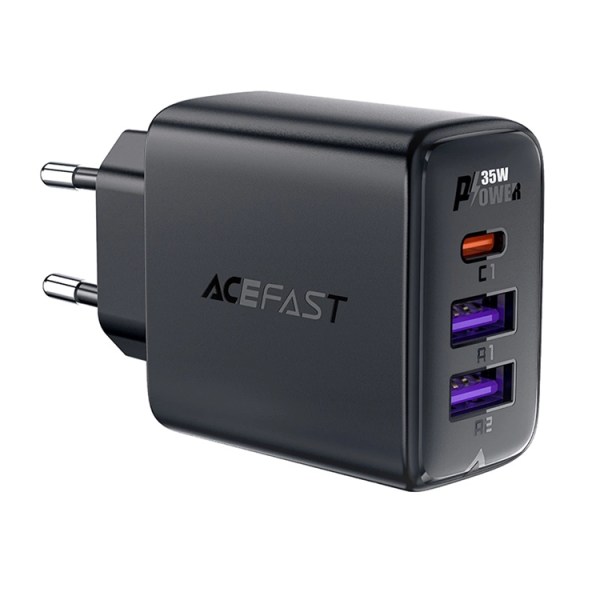 Acefast A57 PD 35W GaN Väggladdare 2 x USB-A + USB-C - Svart Svart