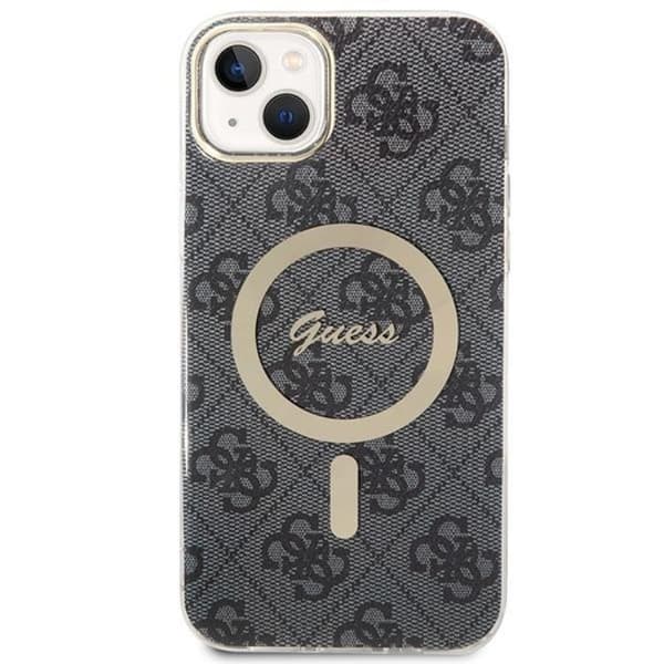 GUESS iPhone 14 Magsafe Skal 4G Print + Trådløs Oplader - Sort Black