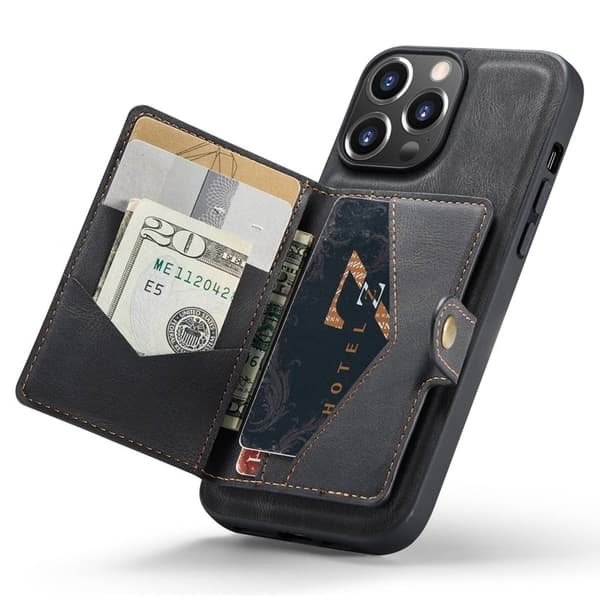 JEEHOOD Mobilskal till iPhone 14 Pro Max Retro Konstläder Svart