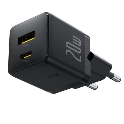 Baseus Snabbladdare USB-C - USB-A 20W Palm - Svart Svart
