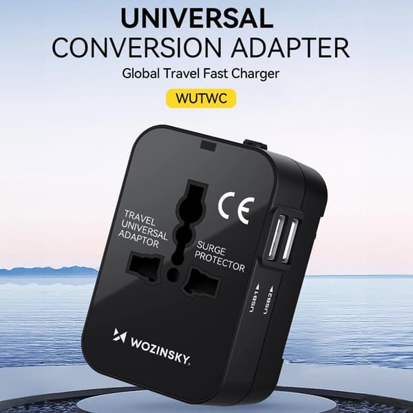 Wozinsky Universal Reseadapter 24W 2xUSB-A EU/US/AUS/UK- Svart