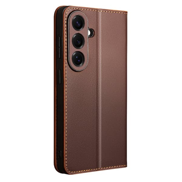 Qialino Plånboksfodral för Samsung Galaxy S26 Plus Äkta läder - Brun