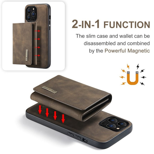 DG.MING iPhone 16 Pro Konstläder Plånboksfodral Kickstand Brun