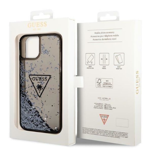 GUESS iPhone 14 Plus -kuori Liquid Glitter Palm Collection - Musta