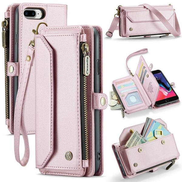 CASEME Plånboksfodral Konstläder för iPhone 6 Plus/7 Plus/8 Plus - Rosa