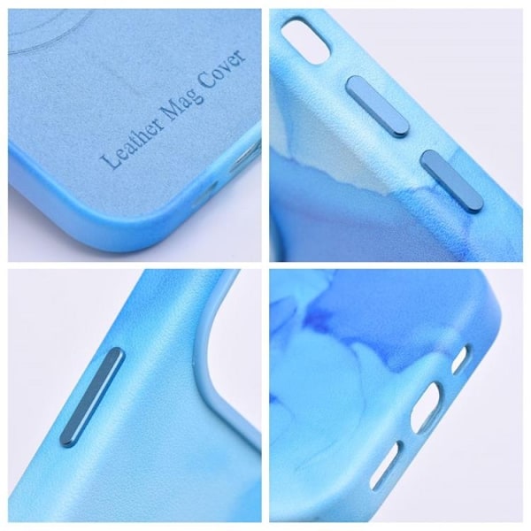 iPhone 14 Plus Magsafe Mobilskal Läder - Blå Splash
