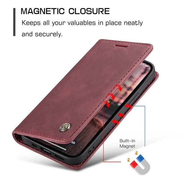 CASEME 013 iPhone 15 Plus Plånboksfodral Konstläder Röd Anti-drop
