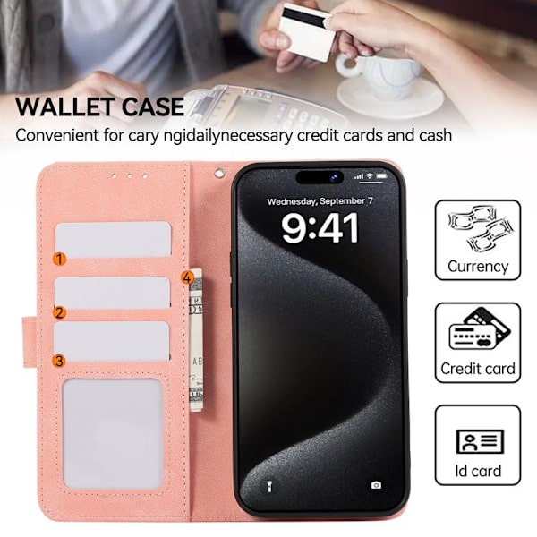 ABEEL iPhone 15 Pro Plånboksfodral RFID-Skydd - Rosa