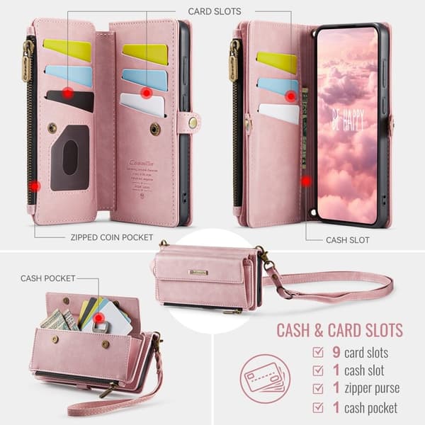 CASEME Konstläder Plånboksfodral för Samsung Galaxy S24 FE med RFID-Skydd - Rosa